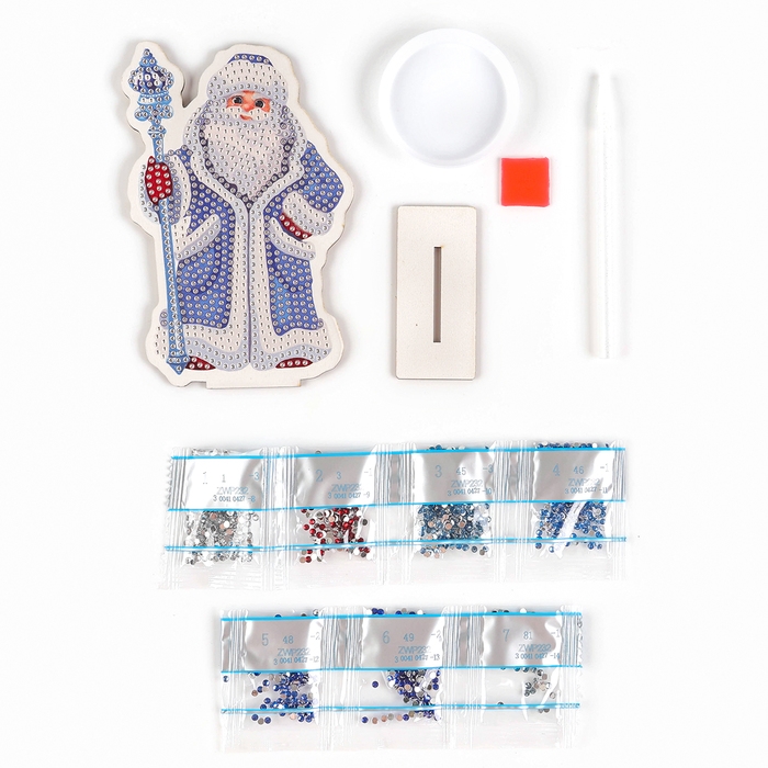 Алмазная мозаика на новый год для детей на деревянной фигурке &laquo;Дедушка Мороз&raquo;, 9 х 15 см, новогодний набор для творчества