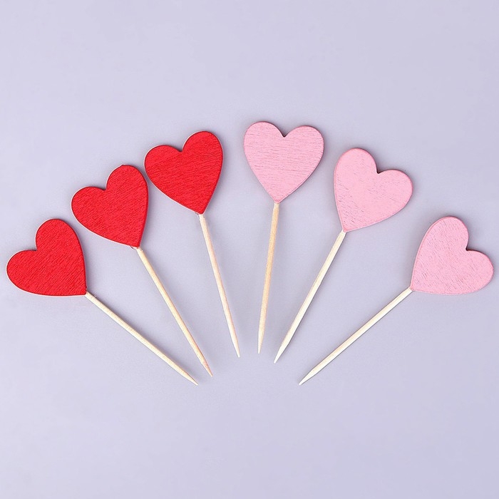Шпажки сердечки, набор 6 шт, цвет МИКС Шпажки сердечки, набор 6 шт, цвет МИКС