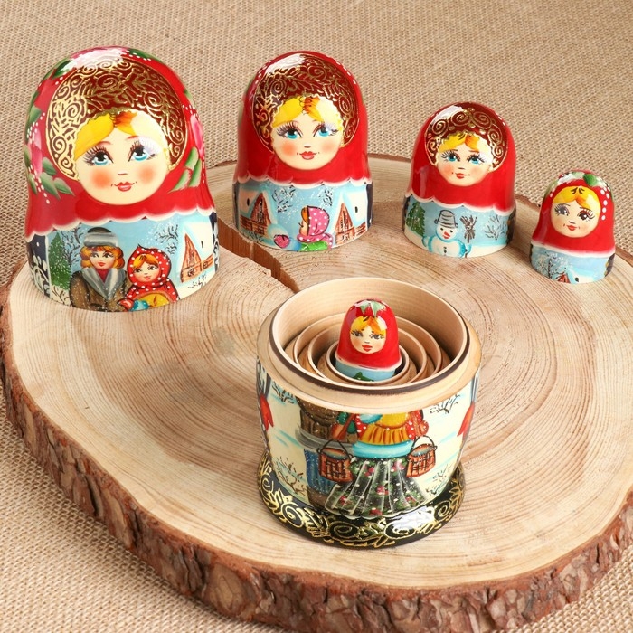 Матрёшка «Парочка», красный платок,5 кукольная, люкс Матрёшка «Парочка», красный платок,5 кукольная, люкс