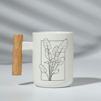 Кружка керамическая &laquo;Листья&raquo;, 400 мл, цвет белый