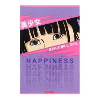 Тетрадь А4, 48 листов в клетку "Аниме Девушка", обложка мелованный картон, УФ- лак, МИКС