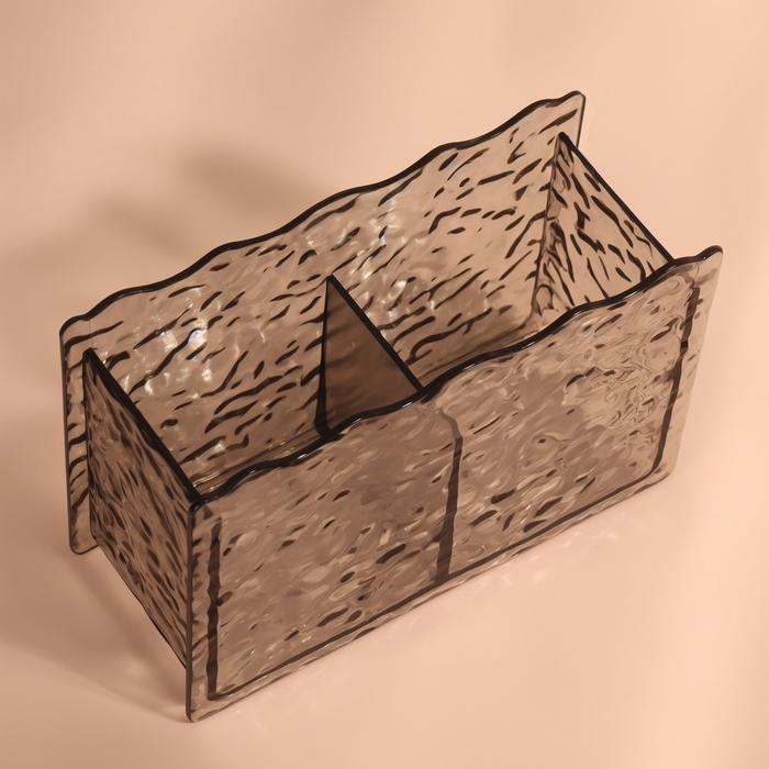 Органайзер для хранения косметики &laquo;Волны&raquo;, 2 секции, 16&times;6.5&times;10.3 см, чёрный, полупрозрачный