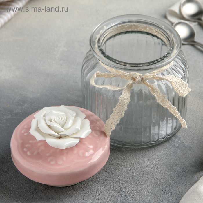 Банка стеклянная для сыпучих продуктов «Роза», 600 мл, 11×14 см, цвет крышки розовый Банка стеклянная для сыпучих продуктов «Роза», 600 мл, 11×14 см, цвет крышки розовый