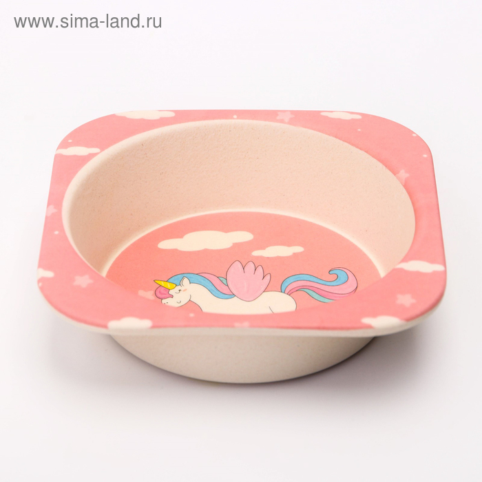 Набор бамбуковой посуды &laquo;Единорог&raquo;, тарелка, миска, стакан, приборы, 5 предметов