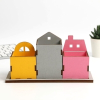 Органайзер для канцелярии тройной, на подставке &laquo;Розовый дом&raquo;, 6,5 х 6,5 х 10,2 см