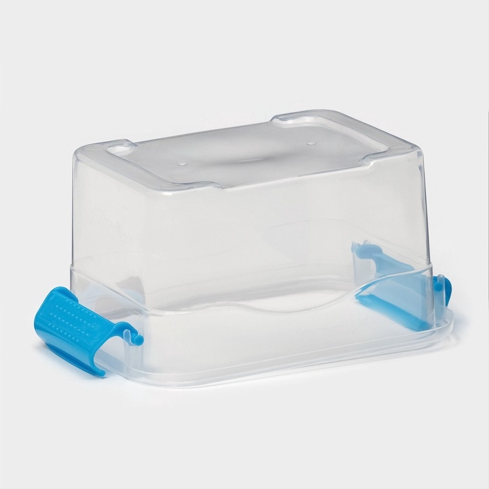 Контейнер для хранения, крышка с ручкой на защёлке, пластик, 1,35 л, 18,5&times;13&times;9,7 см, прозрачный/голубой