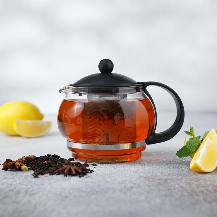 Чайник стеклянный заварочный &laquo;Вдохновение&raquo;, 850 мл, с металлическим ситом, цвет чёрный