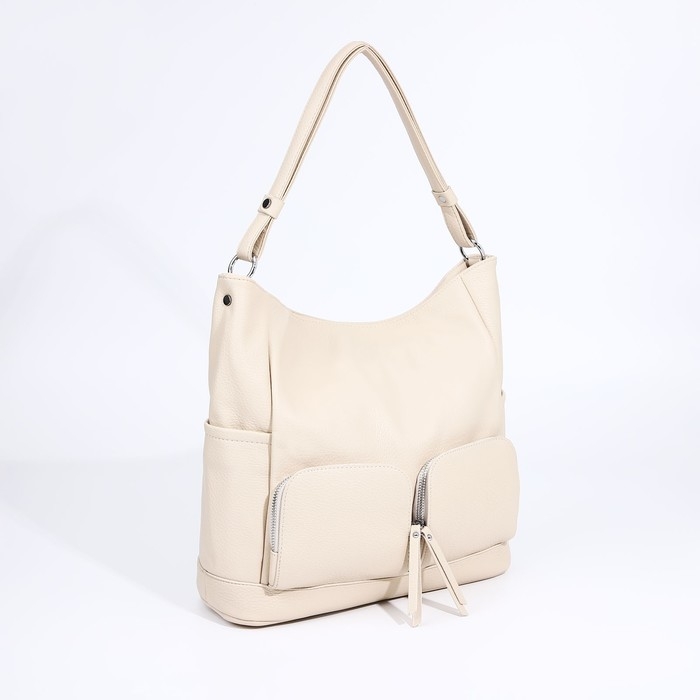 Сумка-тоут на молнии, 3 наружных кармана, цвет бежевый Сумка-тоут на молнии, 3 наружных кармана, цвет бежевый