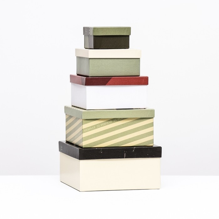 Набор коробок 5 в 1 Набор коробок 5 в 1 "23 февраля", 16 х 16 х 8 - 7 х 7 х 4 см