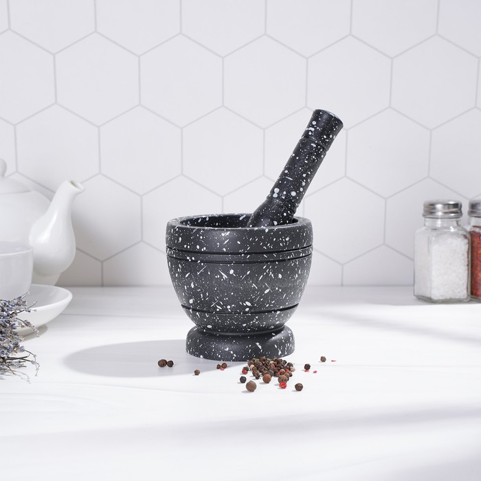 Ступка с пестиком Доляна &laquo;Чёрный камень&raquo;, 10,5&times;10,5&times;20 см, цвет чёрный
