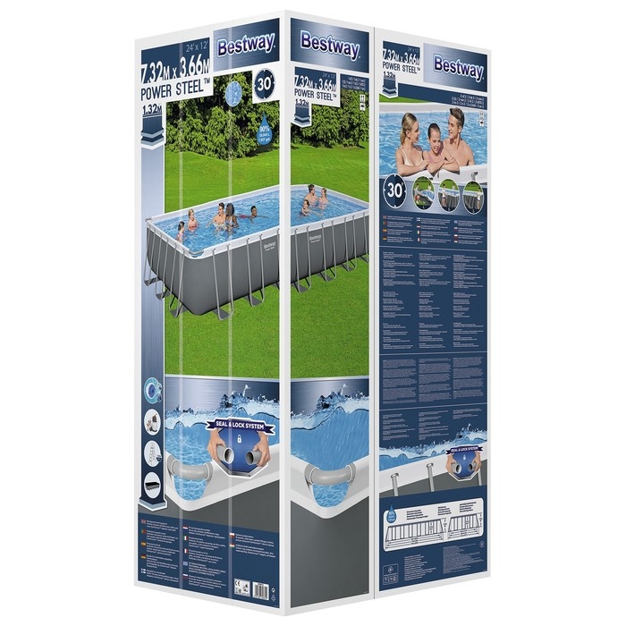 Бассейн каркасный Power Steel, 732 х 366 х 132 см, песчаный фильтр-насос, лестница, тент, 56475 Bestway
