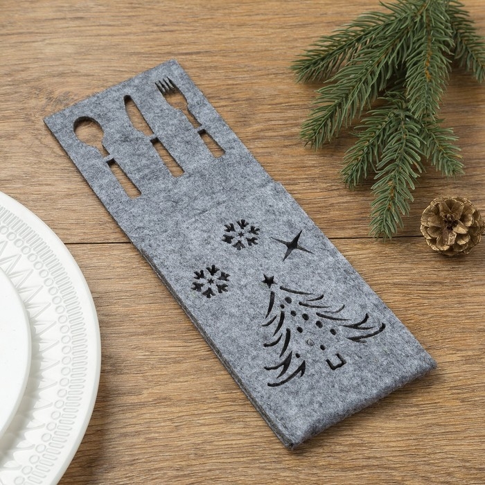 Новый год. Набор конвертов для столовых приборов Доляна Новый год. Набор конвертов для столовых приборов Доляна "Новый год", цвет серый - 4 шт.