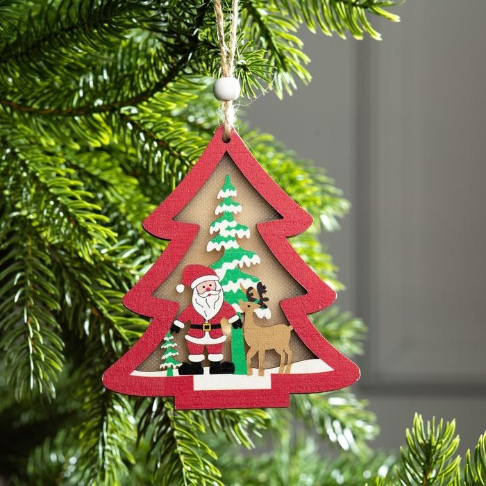 Ёлочная игрушка &laquo;Красная ёлочка с Дедом Морозом&raquo;, от батареек, свечение RGB