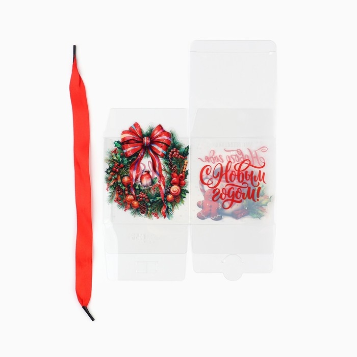 Коробка подарочная новогодняя складная ПВХ, &laquo;Венок новогодний&raquo;, 10 х 10 х 10 см, Новый год