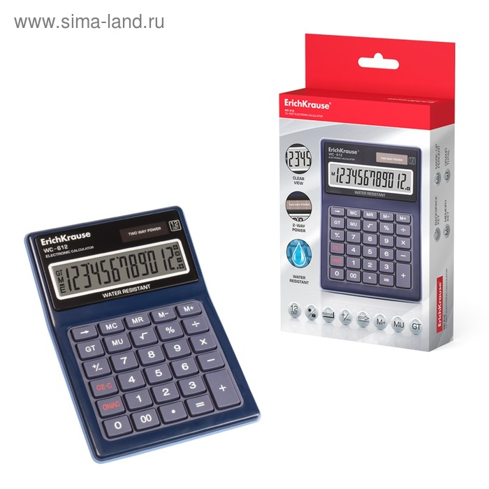 Калькулятор настольный 12-и разрядный ErichKrause WC-612, пыле-влагозащищенный