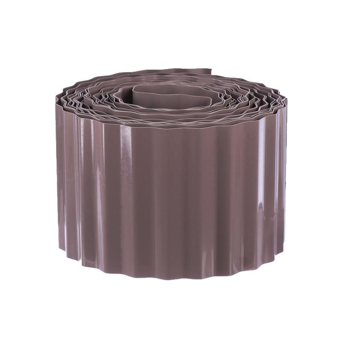 Лента бордюрная, 10 см &times; 9 м, толщина 0,6 мм, пластиковая, гофра, тёмно-коричневая, Greengo