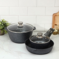 Набор посуды №1 &laquo;Гранит&raquo;, 3 предмета: сковорода d=26 см, ковш 1,7 л, кастрюля 5 л, крышки, антипригарное покрытие