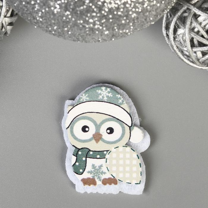 Декор для творчества дерево, войлок Декор для творчества дерево, войлок "Совёнок в шапочке" набор 6 шт 3,8х3,1 см