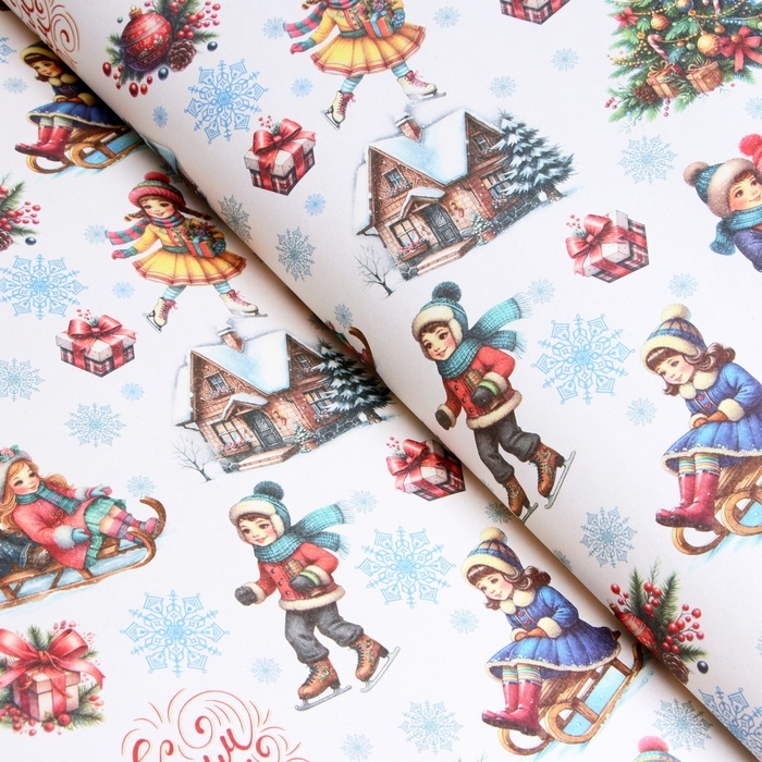 Новый год. Бумага упаковочная Новый год. Бумага упаковочная "Настроение", белый крафт, 1 лист, 80 г/м2 , 70 х 100 см