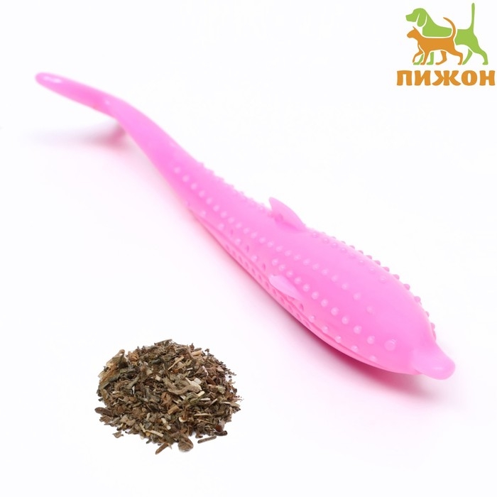 Игрушка для кошек с кошачьей мятой Игрушка для кошек с кошачьей мятой "Дельфин", 17 см, розовая