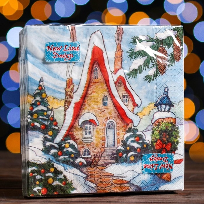 Новый год. Салфетки бумажные New Line Design &laquo;Зимний домик&raquo;, 33х33 см, 3 слоя 20 листов