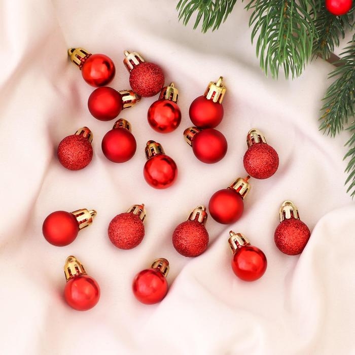 Ёлочные игрушки, шары новогодние , пластик, набор d-2 см, 18 шт "Небылица" красный