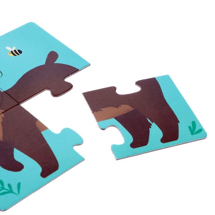 Пазлы 4 в 1 &laquo;Собери зверюшку: Кто живёт в лесу?&raquo;, 4 пазла, 16 деталей