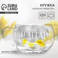Кружка стеклянная с двойными стенками «Мечтай. Нежная мимоза», 270 мл Кружка стеклянная с двойными стенками «Мечтай. Нежная мимоза», 270 мл