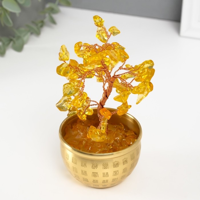 Сувенир бонсай Сувенир бонсай "Денежное дерево в чаше изобилия" жёлтый 60 камней 7,2х7,2х15,5 см