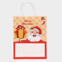 Новый год. Пакет бумажный подарочный новогодний крафт "Дед Мороз с подарком", 27 х 21 х 11 см. Новый год. Пакет бумажный подарочный новогодний крафт "Дед Мороз с подарком", 27 х 21 х 11 см.
