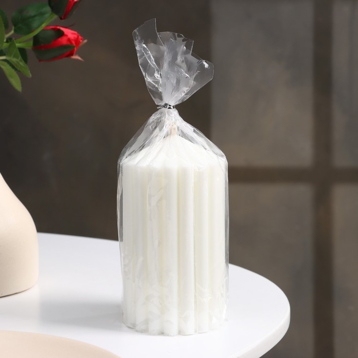 Свеча-цилиндр с ребрами, 7х13 см., белая, 24 ч