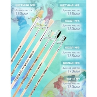 Набор кистей 6 штук Calligrata (круглые: пони №1; белка №3, коза №2,4; плоские: щетина №2,6) ЭКОНОМ Набор кистей 6 штук Calligrata (круглые: пони №1; белка №3, коза №2,4; плоские: щетина №2,6) ЭКОНОМ