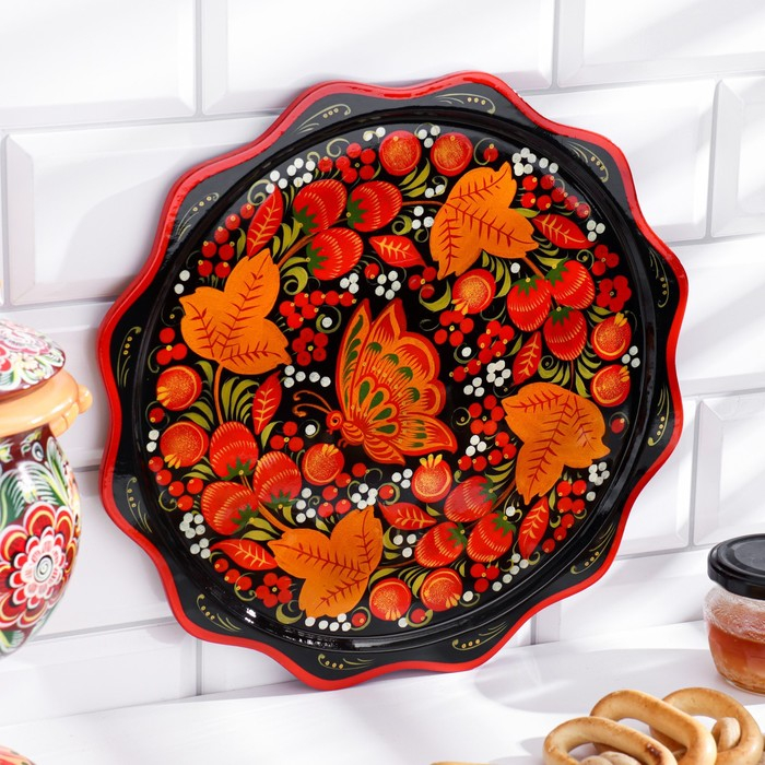 Тарелка &laquo;Блинная&raquo;, хохлома D-30