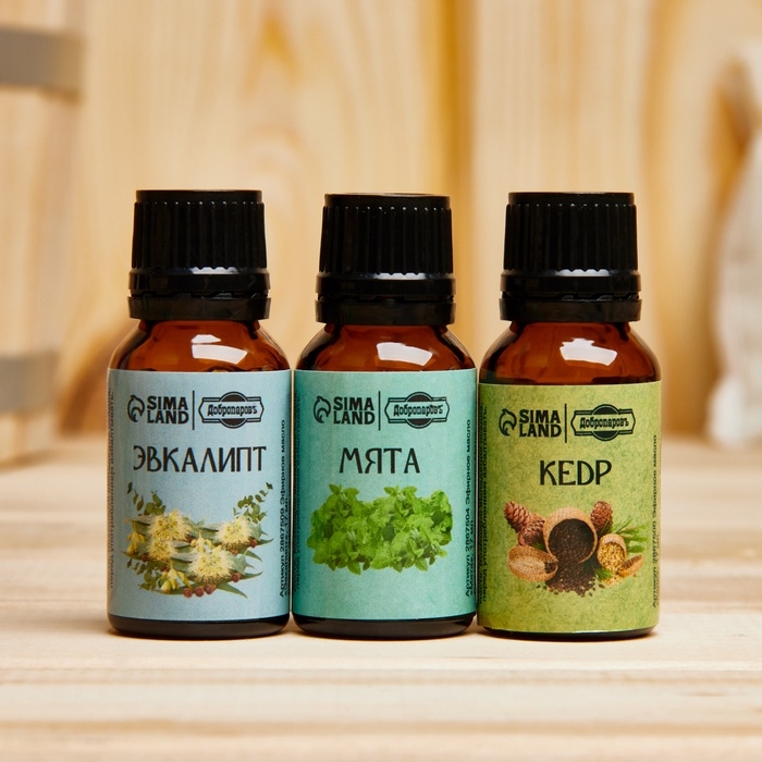 Набор эфирных масел эвкалипт, мята, кедр, Набор эфирных масел эвкалипт, мята, кедр, "Добропаровъ", 3 шт по 17 мл