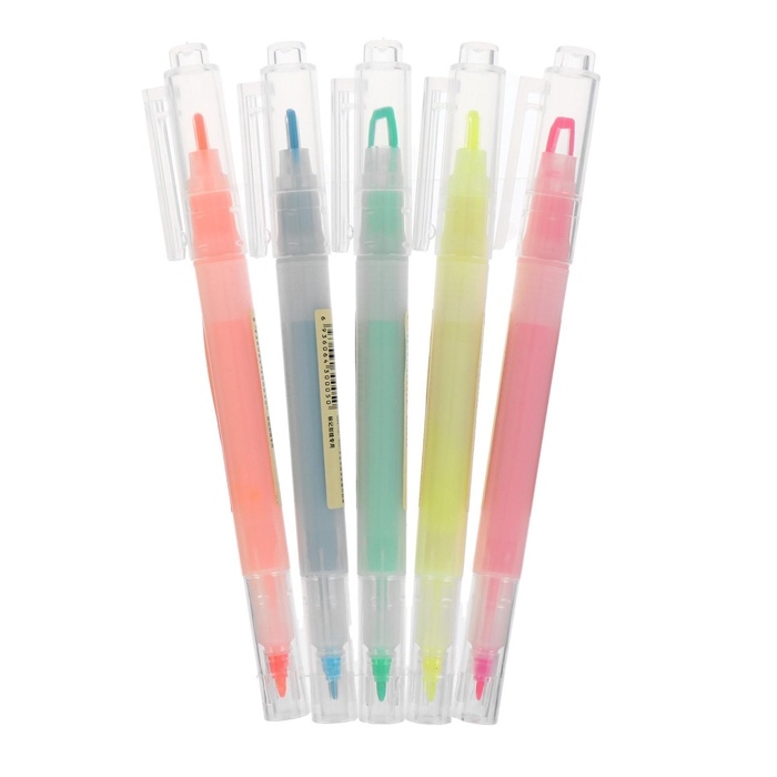 Набор маркеров-текстовыделителей 5 цветов двусторонние с окошком для просмотра текста Набор маркеров-текстовыделителей 5 цветов двусторонние с окошком для просмотра текста