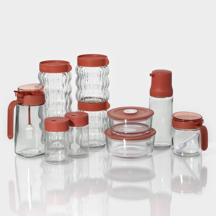 Контейнеры стеклянные с крышкой Доляна «Коралл», 390/530 мл Контейнеры стеклянные с крышкой Доляна «Коралл», 390/530 мл