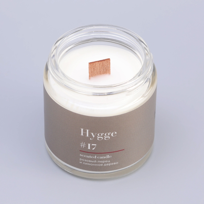 Свеча ароматическая Свеча ароматическая "Hygge" #17 Розовый перец и лимонное дерево, соевый воск, в банке, 90 г