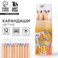Цветные карандаши мини в тубусе, 12 шт «Котики» Цветные карандаши мини в тубусе, 12 шт «Котики»
