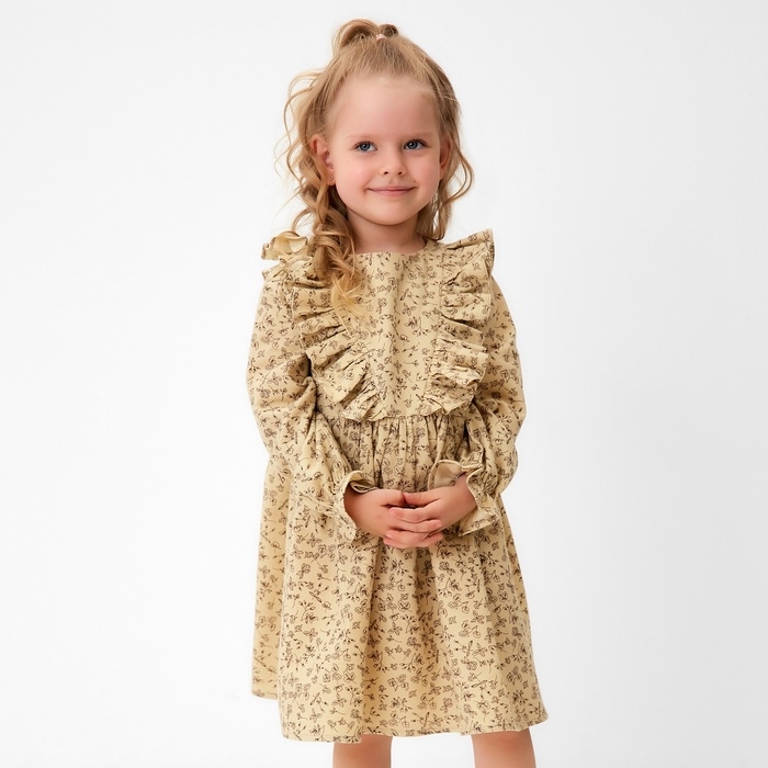 Платье для девочки MINAKU: Cotton collection цвет бежевый, рост 116 см Платье для девочки MINAKU: Cotton collection цвет бежевый, рост 116 см