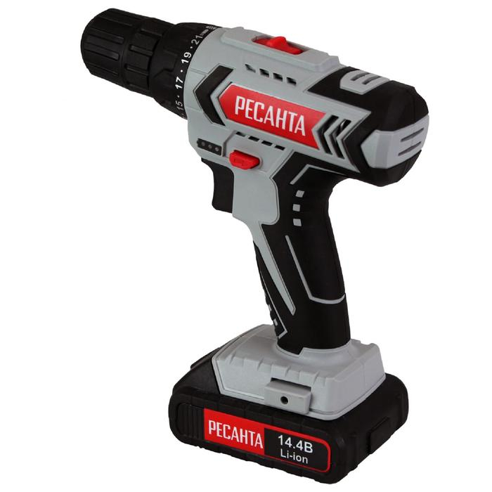 Дрель-шуруповерт Дрель-шуруповерт "Ресанта" ДА-14-2ЛК 75/14/4, аккумуляторная, 14.4 В, 2 Аh, 2 АКБ, кейс