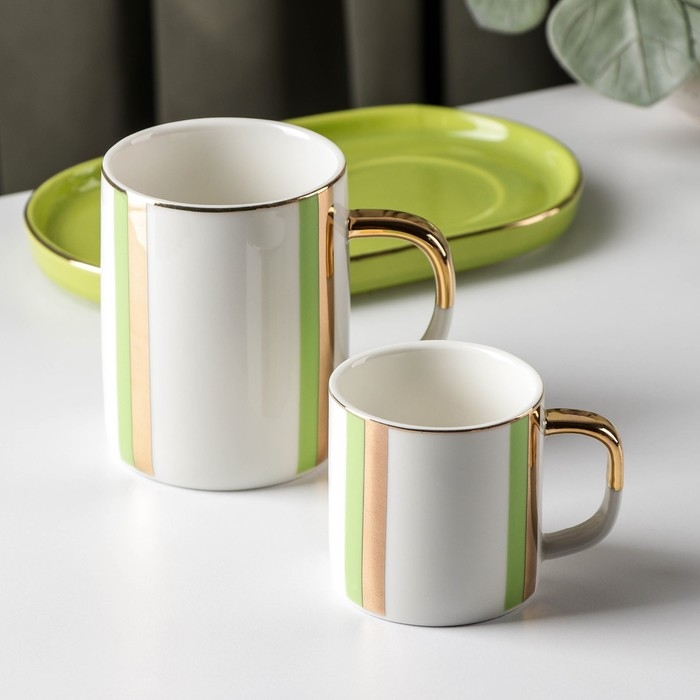 Набор кружек на керамической подставке &laquo;Геометрия&raquo;, 80/200 мл, 2 шт, цвет зелёный