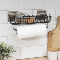 Полочка для губок и моющего средства, с держателем для полотенец, на липучке, цвет чёрный Полочка для губок и моющего средства, с держателем для полотенец, на липучке, цвет чёрный