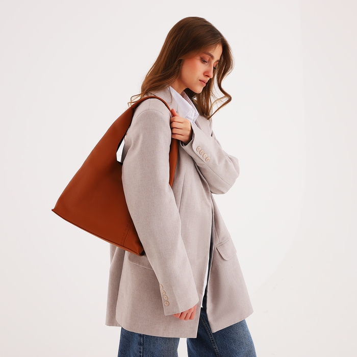 Сумка женская мешок 2 в 1, на кнопке, косметичка, цвет рыжий Сумка женская мешок 2 в 1, на кнопке, косметичка, цвет рыжий