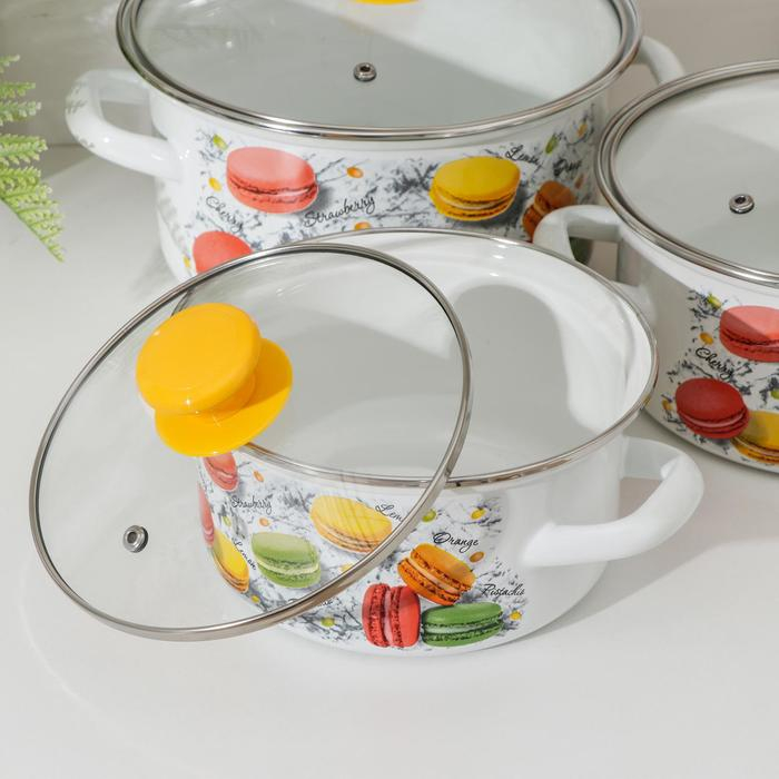Набор кастрюль &laquo;Цветное печенье&raquo;, 3 предмета: 1,5 л, 2 л, 3 л, крышки, индукция