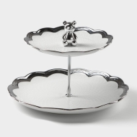 Этажерка - фруктовница круглая &laquo;Стильный мишка&raquo;, 2 яруса, d=18,5/26 см, керамика, цвет белый