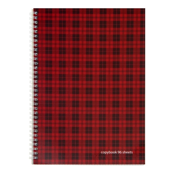 Тетрадь А4, 96 листов в клетку на гребне Тетрадь А4, 96 листов в клетку на гребне "Шотландка", обложка мелованный картон, глянцевая ламинация, МИКС