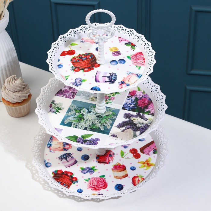 Этажерка-фруктовница круглая Доляна &laquo;Ажур&raquo;, 3 яруса, 20/26/29,5 см, цвет МИКС