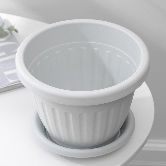 Горшок для цветов с поддоном &laquo;Сильвер ЭКО&raquo;, 2.6 л, d=20 см, светло-серый