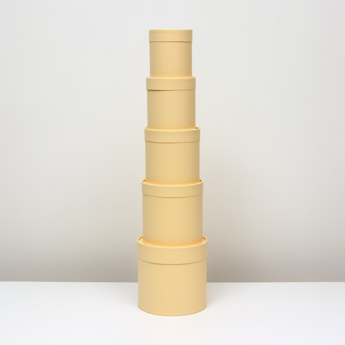 Набор круглых коробок 5 в 1, "Бежевый", 21х21х20, 18х18, 16х16, 14х14, 12х12 см