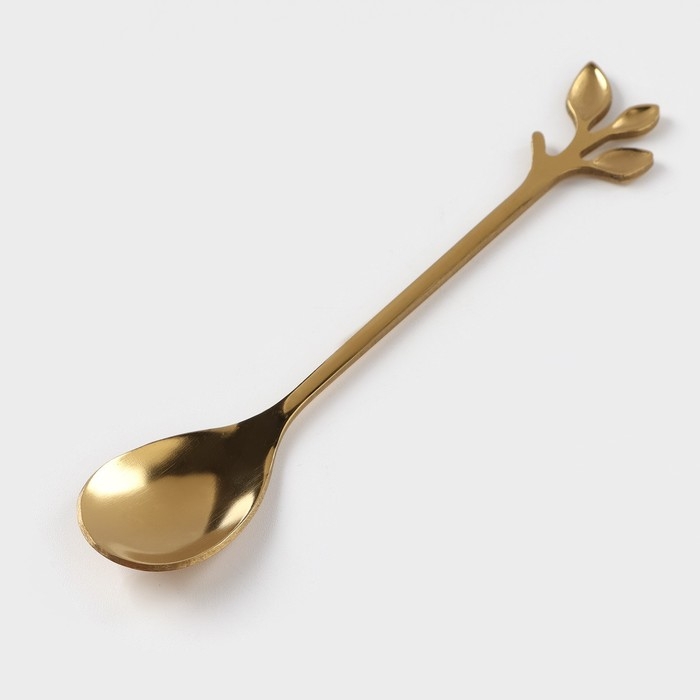 Кофейная пара керамическая &laquo;Золото&raquo;, 3 предмета: чашка 200 мл, блюдце d=14 см, ложка h=12,5 см, цвет золотой